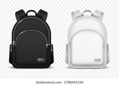 School Backpack. Black And White Rucksack. Front View Travel Bag. 3d Mockup Isolated