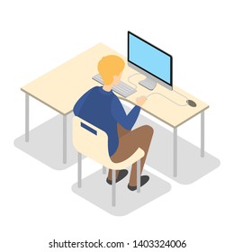 School Boy Working On Computer Isometric Stock Illustration 1403324006 ...