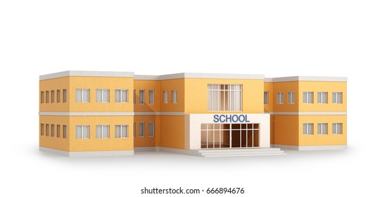 School Building,  Isolated On White Background. 3D Illustration