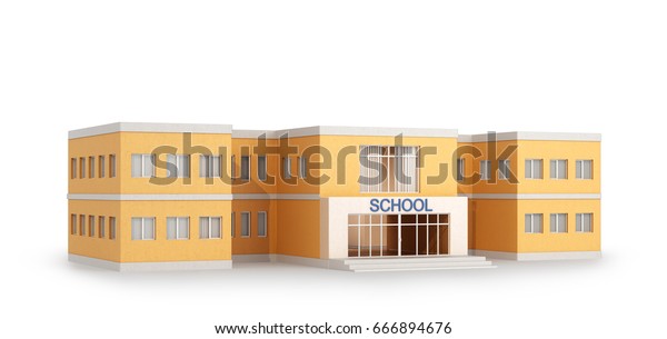 白い背景に学校の建物 3dイラスト のイラスト素材