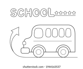 school bus  easy coloring page for kids  back to my five star school  black line drawing isolated white background  you can print it standard 8 5x11 inch paper  landscape orientation