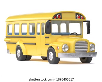 School Bus On White Background 3d Rendering