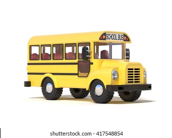 School Bus On White Background 3d Rendering