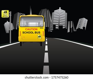 School Bus Stop With Vehicle Entering Generic City 