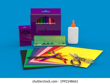 School Craft Supplies, 3d Illustration