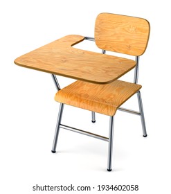 School Desk With Chair Isolated On White Background. 3D Illustration