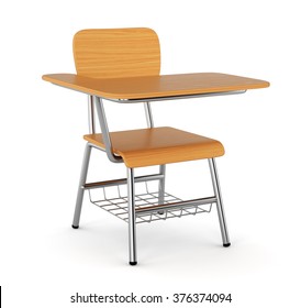 School Desk With Chair Isolated On White Background