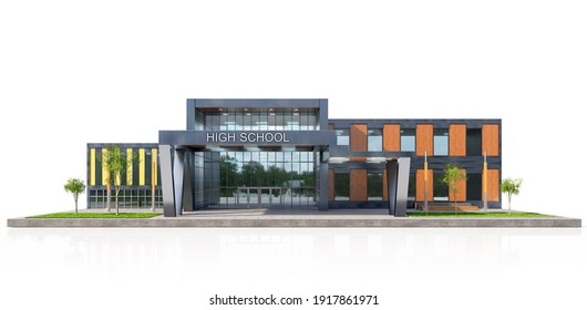 School facade exterior isolated on the white background. 3d illustration