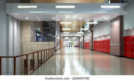 School Hall Interior. 3d Illustration