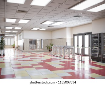 School Hallway Interior 3d Illustration