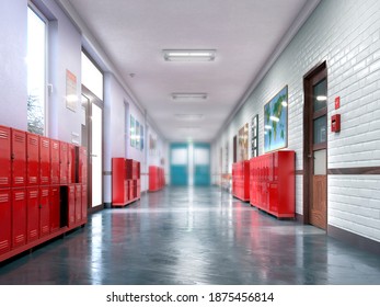 School Hallway Interior. 3d Illustration