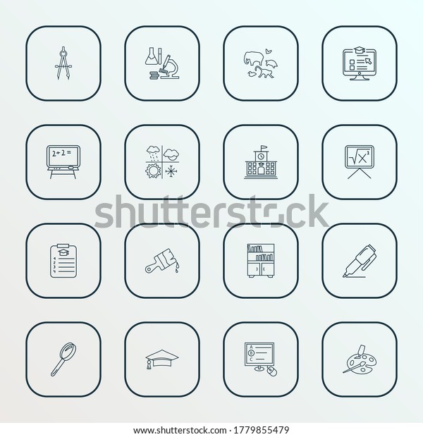 School icons line style set with high school,\
online course, magnifying glass and other divider elements.\
Isolated illustration school\
icons.
