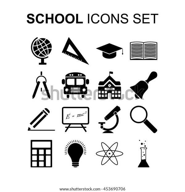 School\
icons set. Silhouette flat design\
illustration