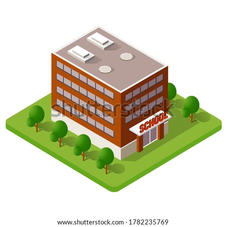School isometric building study education