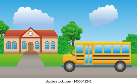 School Landscape Bus Arriving School Stock Illustration 1455541241 ...