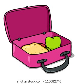 School Lunch Box Illustration; Isolated Pink Open Lunchbox Drawing