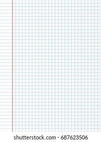 School Notebook Paper Sheet. Exercise Book Page Background. Squared Notepad Backdrop. 