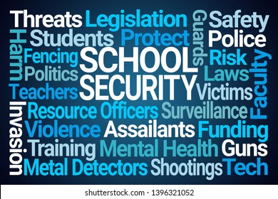 School Security Word Cloud On Blue Background