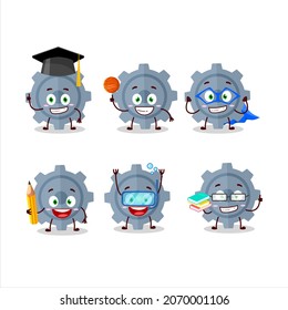 School Student Of Gear Cartoon Character With Various Expressions. Vector Illustration