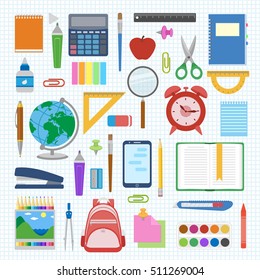 School Supplies Items Set Isolated On Stock Vector (Royalty Free ...