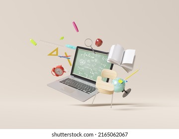 School supplies with laptop. Online education concept. 3d rendering - Powered by Shutterstock