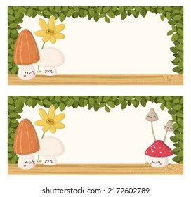 School Tag Frame, Lunch Box Tag With Happy Mushroom