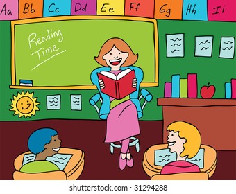 Similar Images, Stock Photos & Vectors Of School Teacher Reading Time 