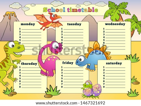 School timetable with dinosaurs. Back to school