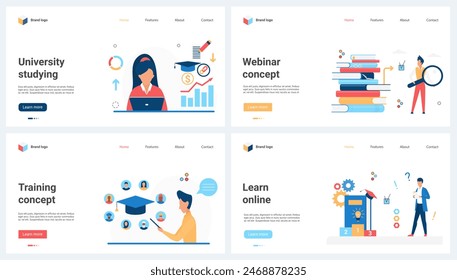 School and university study, success graduation set illustration. Cartoon students and graduates with academic cap, distance elearning concept for banner, website design or landing web page - Powered by Shutterstock