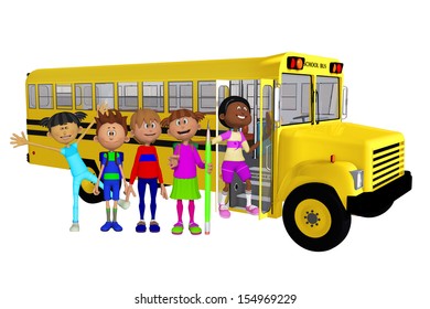 Happy Children School Bus Children Go Stock Vector (Royalty Free ...