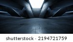 Sci Fi Futuristic Alien Spaceship Concrete Cement Asphalt Realistic Tunnel Corridor Hallway Showroom Warehouse Studio Underground Hangar Garage 3D Rendering Illustration