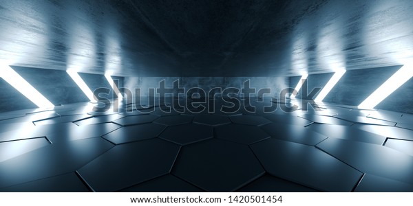 Sci Fi Futuristic\
Concrete Grunge Tunnel Hallway Reflective Garage Underground Garage\
Glowing Blue White Windows Led Lights Tiled Floor 3D Rendering\
Illustration