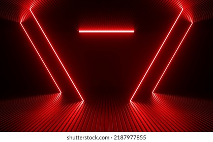 Sci Fi Futuristic Red Neon Laser Beam Electric Glow Technology Illustration 3d Rendering