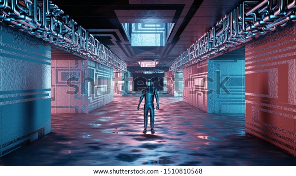 Sci Fi Interior Futuristic Room Corridor Stock Illustration