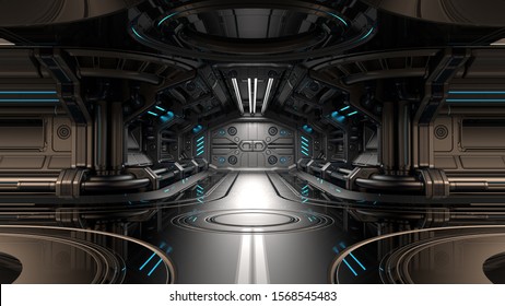 Sci fi space station corridor or futuristic interior. 3d render
