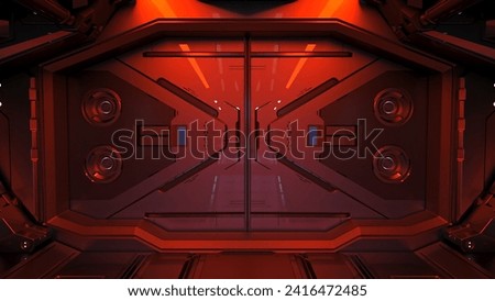 Sci fi space station corridor or futuristic spacecraft interior. 3d rendering