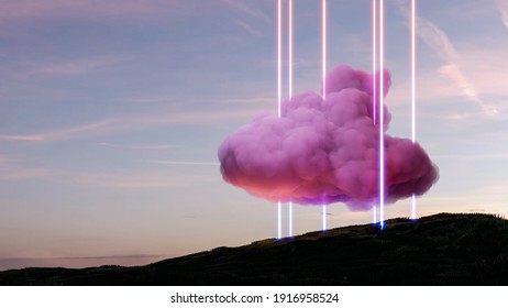 Sci fi virtual reality landscape cyberpunk style 3d render, Fantasy universe and space cloud background