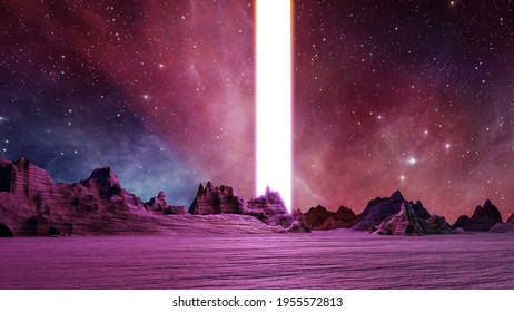 Sci fi virtual reality landscape cyberpunk style 3d render, Fantasy universe and space cloud background
