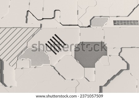 Sci fi white Panel background with shadows. 3D Illustration