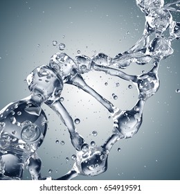 Science Background With DNA Molecules From Water On Gray. 3D Rendering