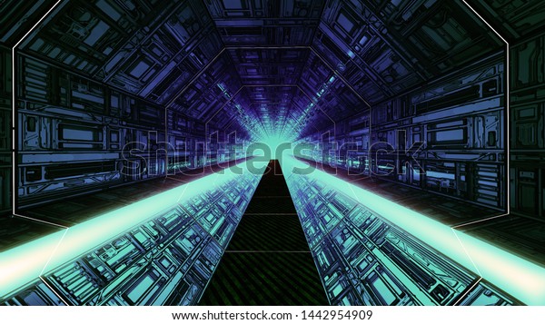 Science background
fiction interior room Futuristic interior concept sci-fi spaceship
corridors  ,3D
rendering