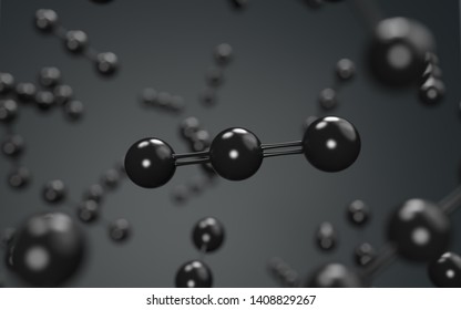 Science With Black Molecule Or Atom Background, Carbon Dioxide Structure For Science, 3d Render.