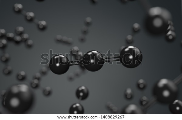 Science with black molecule or\
atom background, Carbon dioxide Structure for Science, 3d\
render.