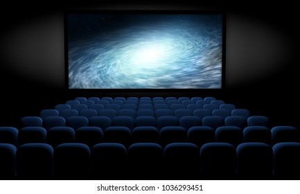 Science Fiction Film In Empty Movie Theater, 3d Illustration