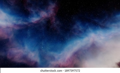 Science Fiction Illustrarion, Nebula Gas Cloud In Deep Outer Space, Colorful Space Background With Stars 3d Render
