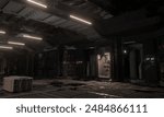 Science fiction simulation base doorway in dark scene 3d rendering wallpaper background