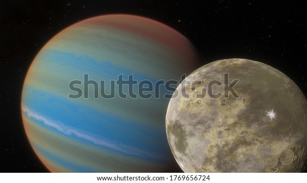 science fiction wallpaper, cosmic landscape,
realistic exoplanet, beautiful alien planet in far space, detailed
planet surface 3d
render