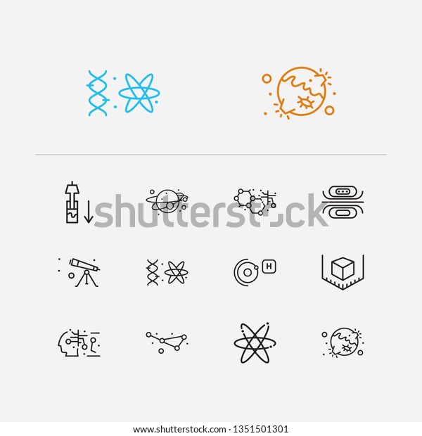 Science icons set. Electrodynamics and science\
icons with nanotechnology, quantum physics and 3d modeling. Set of\
moon for web app logo UI\
design.