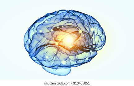 Science image with human brain on white background
