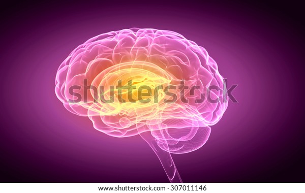 紫の背景に科学の画像と人間の脳 のイラスト素材